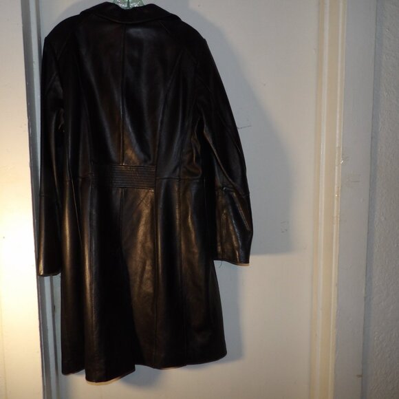 Anne Klein Supple 100% Leather Trench Coat Sz L - Picture 5 of 5